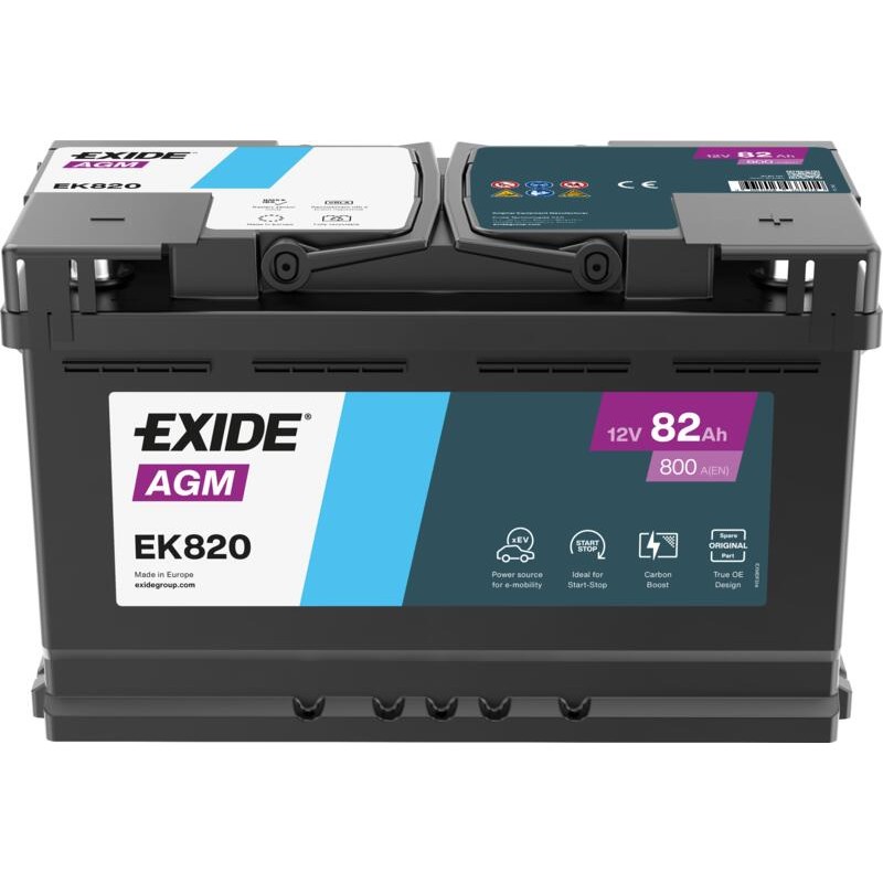 EK 800 Exide 80AH 800A/EN START-STOP AGM Batterie de démarrage 12V 80Ah 800A EN S:0 P:1 B13 L02