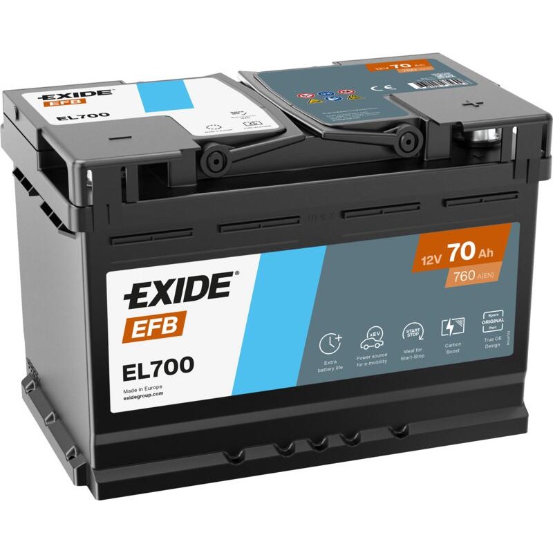 EXIDE EL700 (TL700) EFB 12V 70Ah 760A +R B13 278*175*190mm 19,3kg