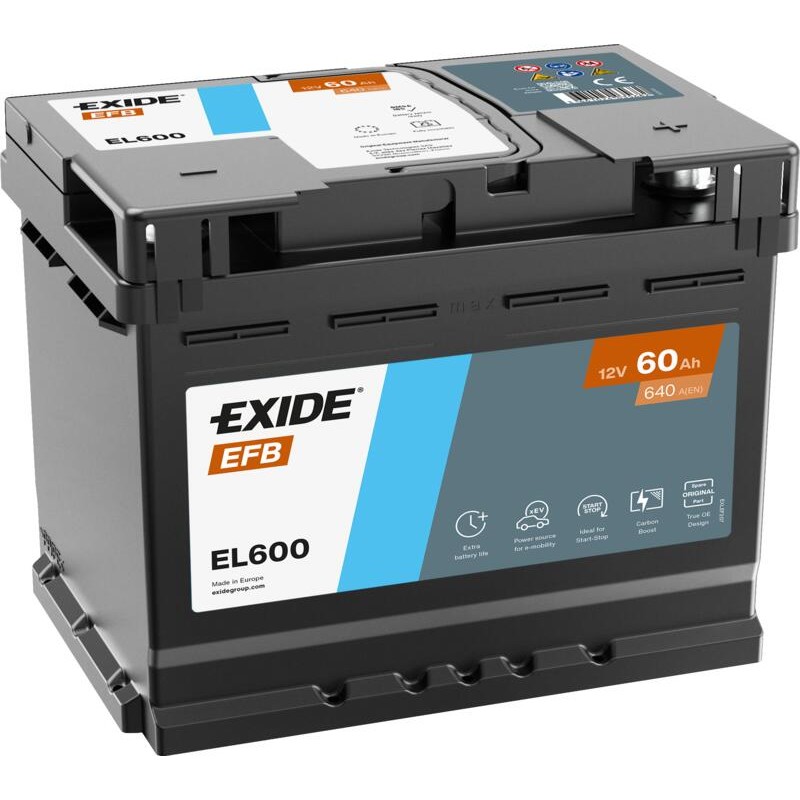 EXIDE EL600 (TL600) EFB 12V 60Ah 640A +R B13 242*175*190mm 17kg