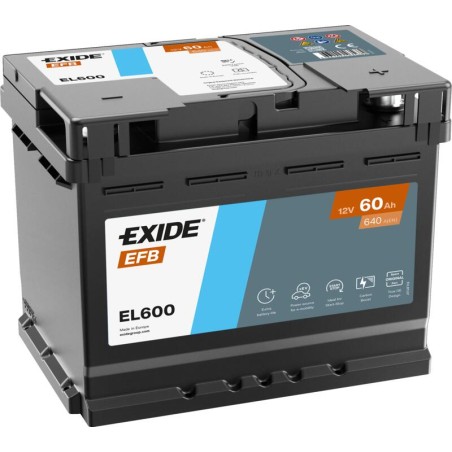 EXIDE EL600 (TL600) EFB 12V 60Ah 640A +R B13 242*175*190mm 17kg