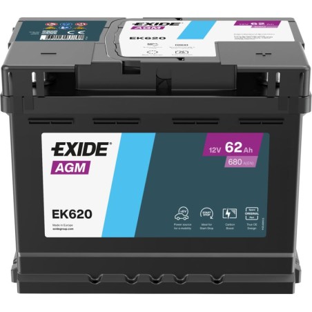 EK 600 Exide 60AH 680A/EN START-STOP AGM Batterie de démarrage 12V 60Ah 680A EN S:0 P:1 B13 L02
