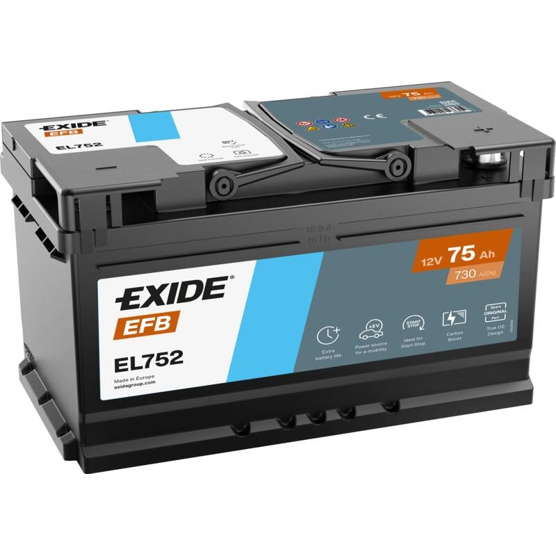 EXIDE EL752 (TL752) EFB 12V 75Ah 730A +R B13 315*175*175mm 18,6kg