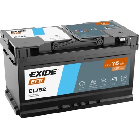 EXIDE EL752 (TL752) EFB 12V 75Ah 730A +R B13 315*175*175mm 18,6kg