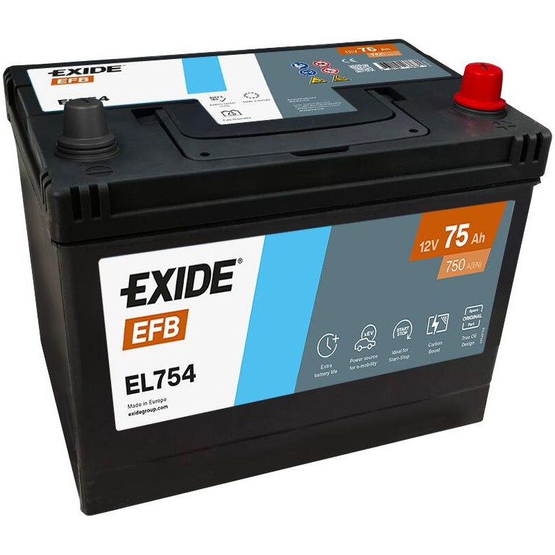 EXIDE EL754 (TL754) EFB 12V 75Ah 750A +R B0 270*173*222mm 19kg
