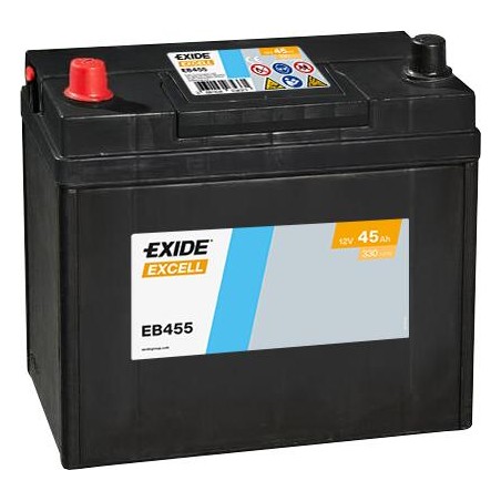 EXIDE EB455 (TB455) SLI 12V 45Ah 330A +L B0 237*127*227mm 11,4kg