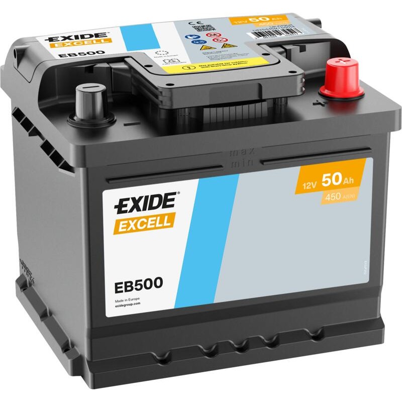 EXIDE EB500 (TB500) SLI 12V 50Ah 450A +R B13 207*175*190mm 12,1kg