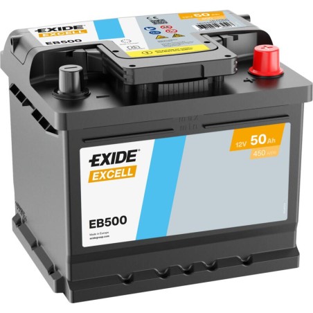 EXIDE EB500 (TB500) SLI 12V 50Ah 450A +R B13 207*175*190mm 12,1kg