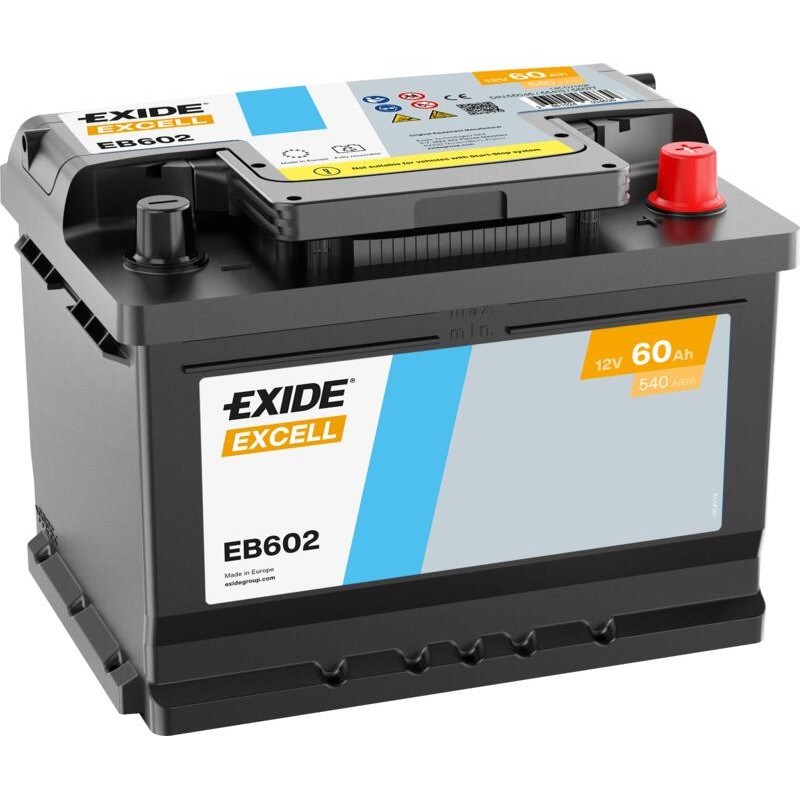 EXIDE EB602 (TB602) SLI 12V 60Ah 540A +R B13 242*175*175mm 13,4kg