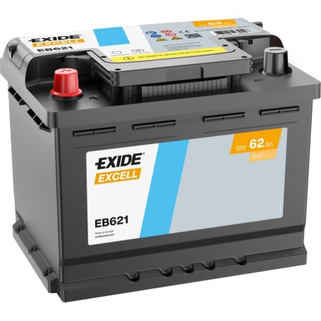 EXIDE EB621 (TB621) SLI 12V 62Ah 540A +L B13 242*175*190mm 14,2kg