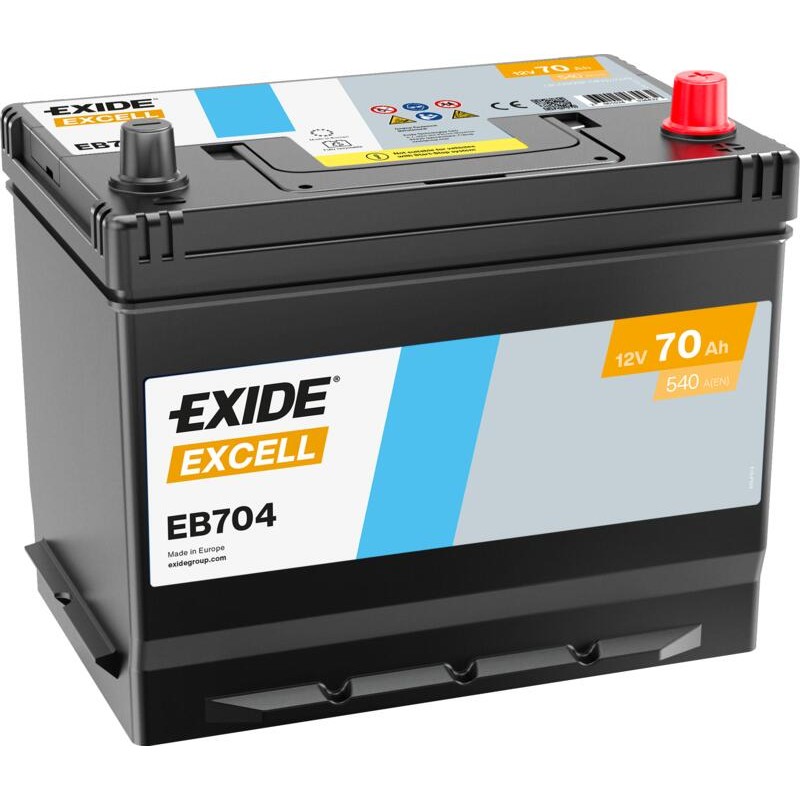 EXIDE EB704 (TB704) SLI 12V 70Ah 540A +R Korean B1+B6 270*173*222mm 16kg