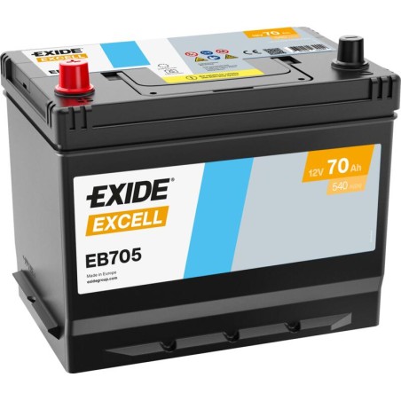 EXIDE EB705 (TB705) SLI 12V 70Ah 540A +L Korean B1+B6 270*173*222mm 16kg