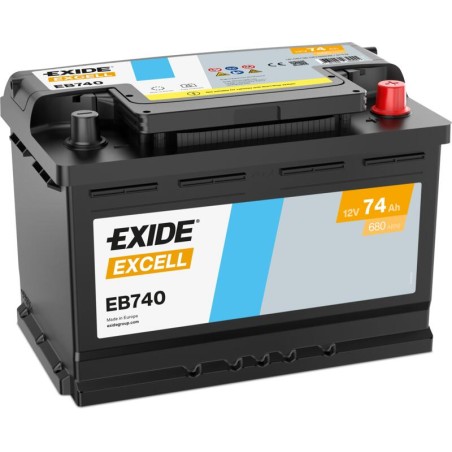 EXIDE EB740 (TB740) SLI 12V 74Ah 680A +R B13 278*175*190mm 16,5kg