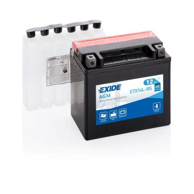 Batterie EXIDE MOTO AGM YTX14L-BS 12V 12AH 200A 150x90x145